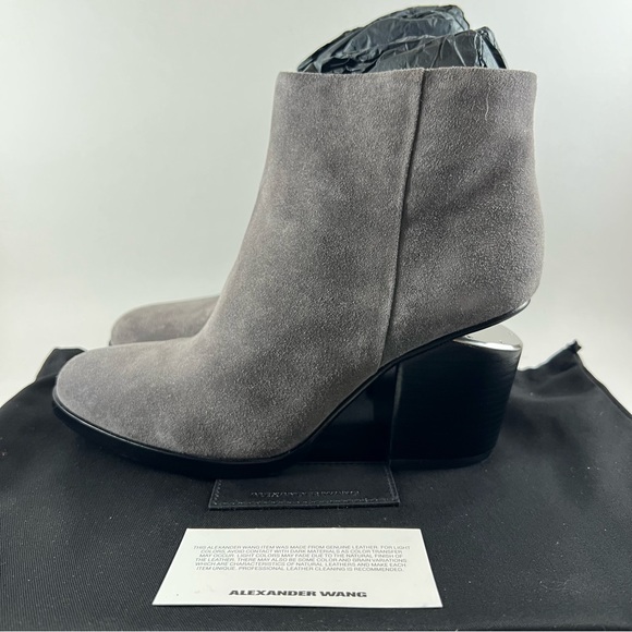 ALEXANDER WANG Gabi Tilt-Heel Grey Suede Zip Up Ankle Boots EU36.5 Mink NIB - Picture 1 of 16